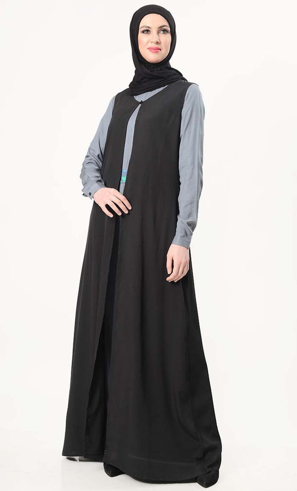 Geometric Embroidered Jumpsuit With Shrug - Grey - EastEssence.com