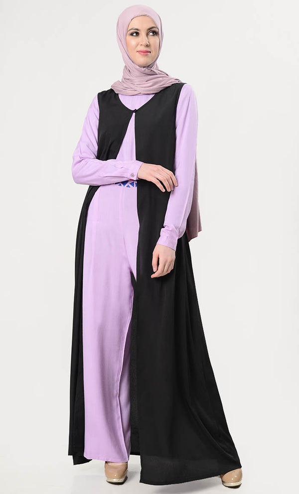 Geometric Embroidered Jumpsuit With Shrug - Lavender - EastEssence.com