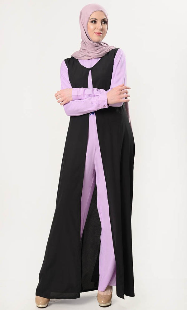 Geometric Embroidered Jumpsuit With Shrug - Lavender - EastEssence.com