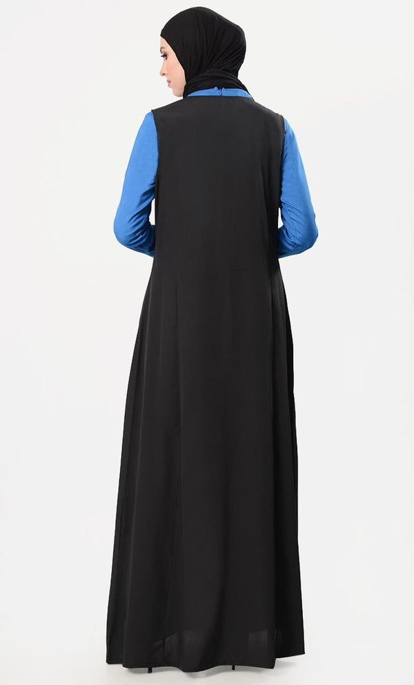 Geometric Embroidered Jumpsuit With Shrug - Zara Blue - EastEssence.com