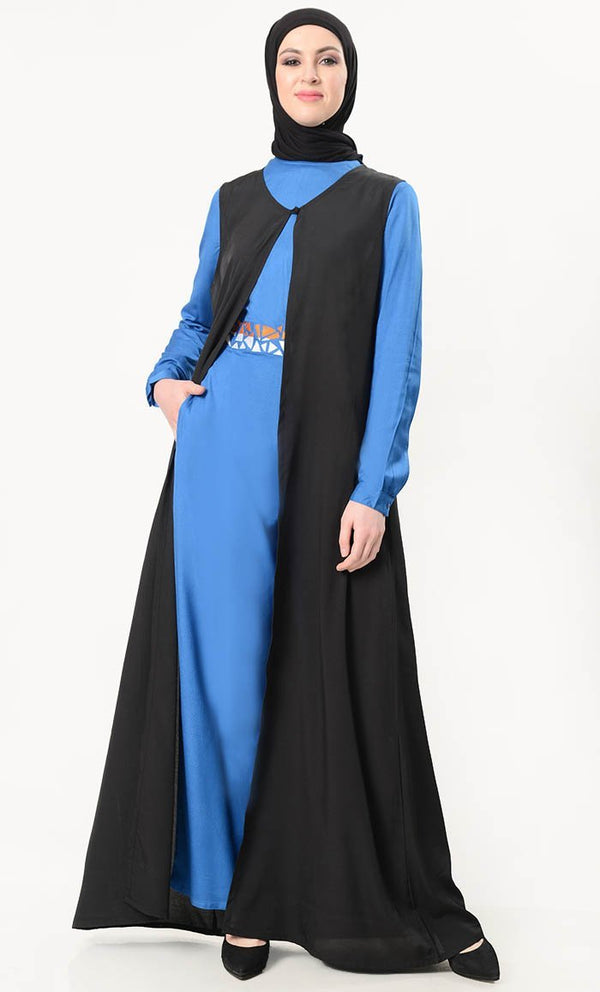 Geometric Embroidered Jumpsuit With Shrug - Zara Blue - EastEssence.com