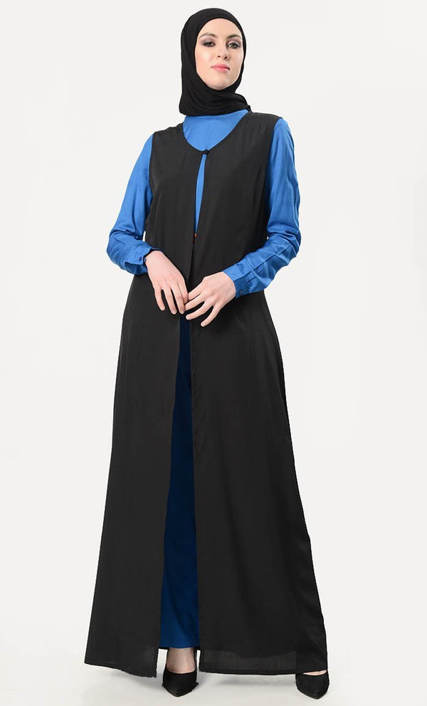 Geometric Embroidered Jumpsuit With Shrug - Zara Blue - EastEssence.com
