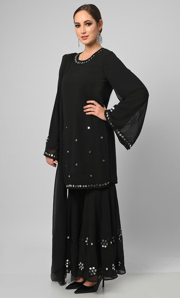 Georgette Muslim Designer Flared Palazzo Kurta Set