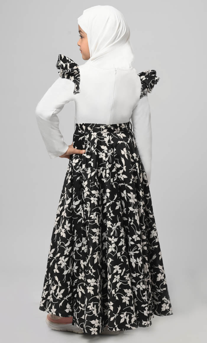 Girl Modest Muslim Floral Printed Abaya - EastEssence.com