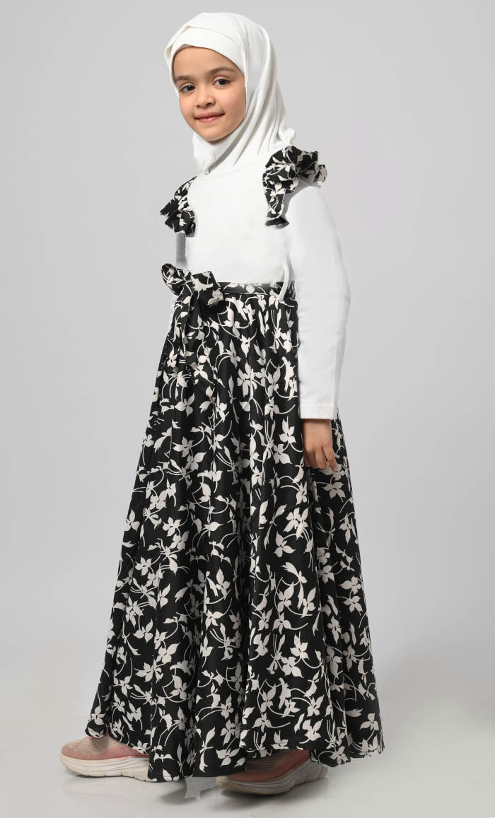 Girl Modest Muslim Floral Printed Abaya - EastEssence.com