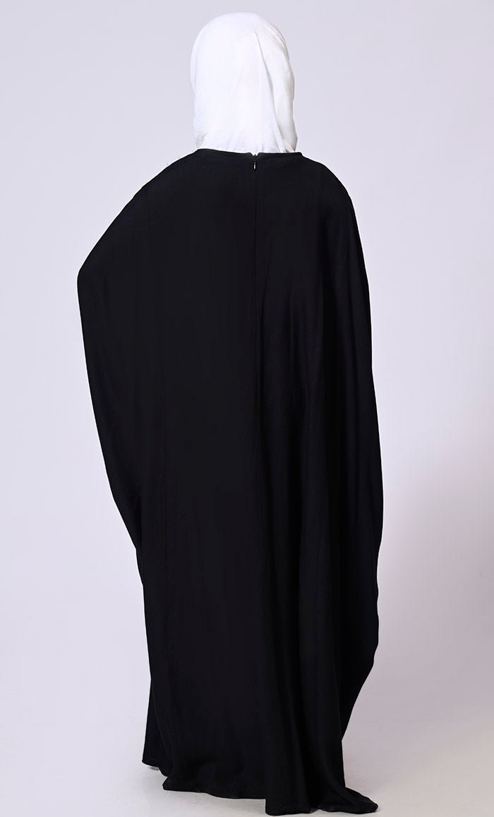 Girls Black Kaftan Abaya with Mirror Work Embroidery and Inside Belt - EastEssence.com