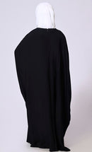 Girls Black Kaftan Abaya with Mirror Work Embroidery and Inside Belt - EastEssence.com