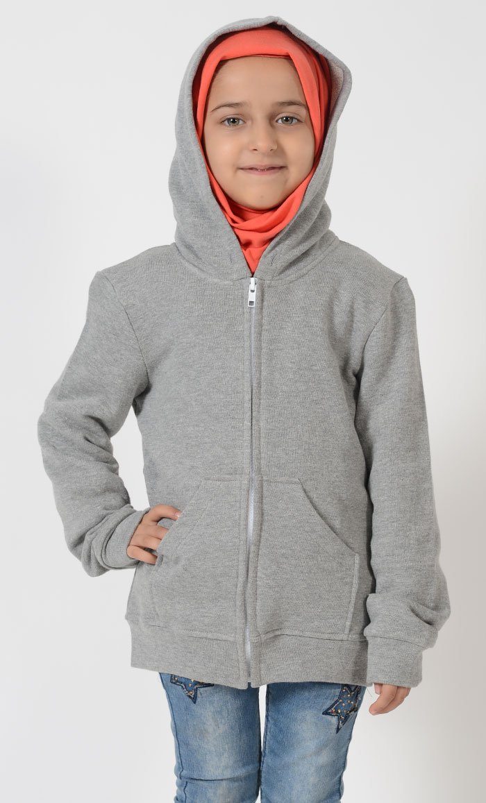 Girls Grey Zipper Hoodie - EastEssence.com