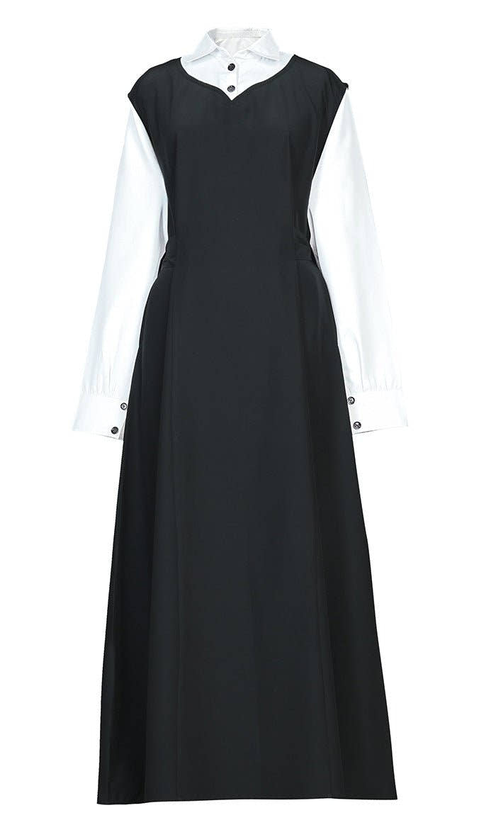 Girl's Islamic Black Uniform With White Attached Neck And Sleeves - EastEssence.com