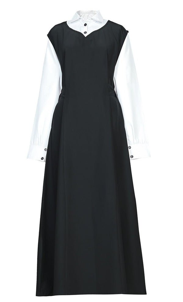 Girl's Islamic Black Uniform With White Attached Neck And Sleeves - EastEssence.com