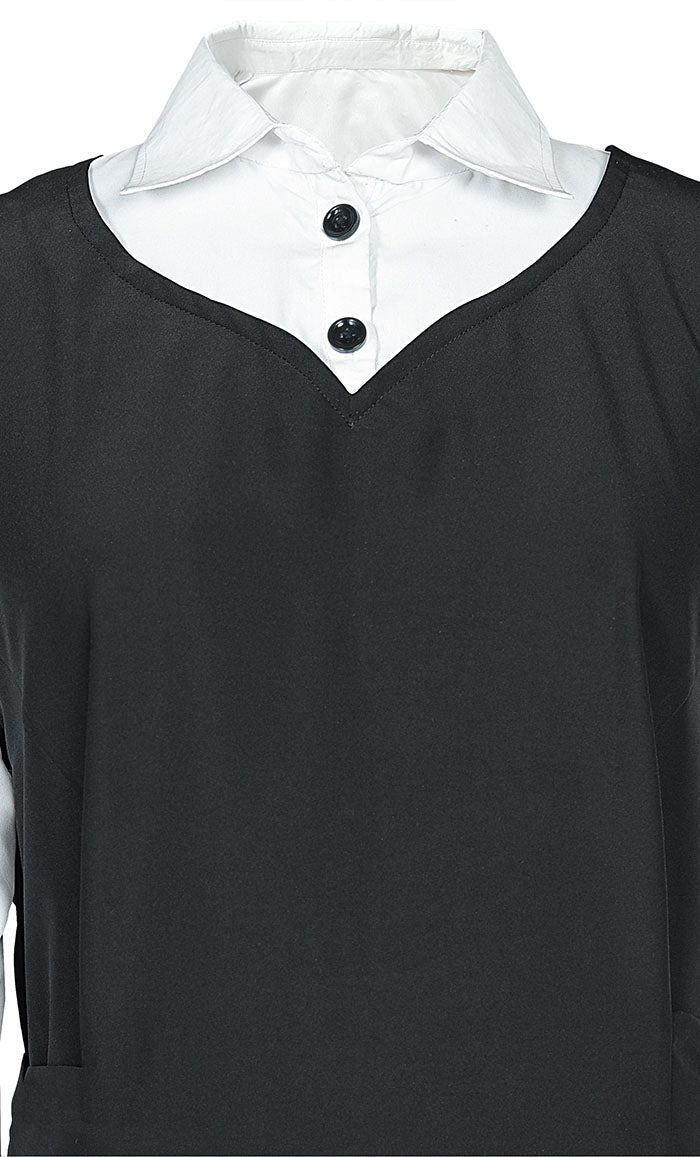 Girl's Islamic Black Uniform With White Attached Neck And Sleeves - EastEssence.com