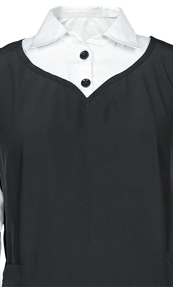 Girl's Islamic Black Uniform With White Attached Neck And Sleeves - EastEssence.com