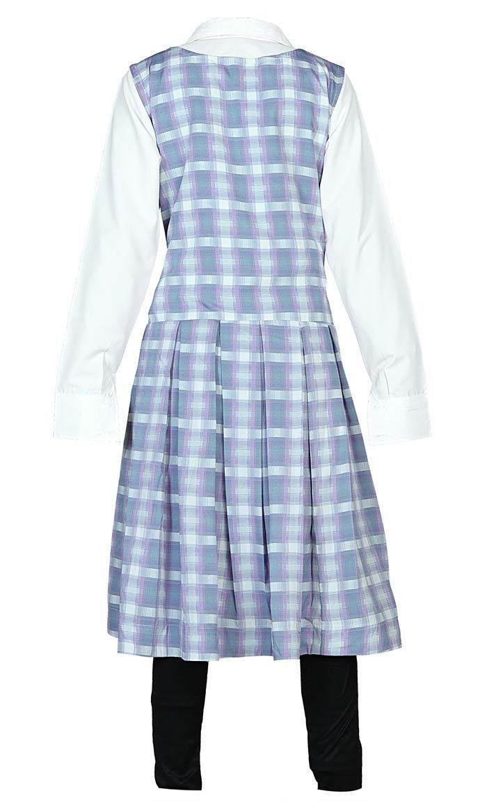 Girl's Islamic Check Printed Pleted Uniform With Pockets - EastEssence.com