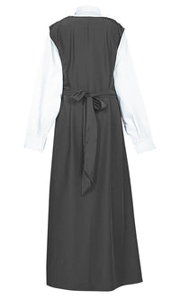 Girl's Islamic Grey Uniform With White Attached Neck And Sleeves - EastEssence.com