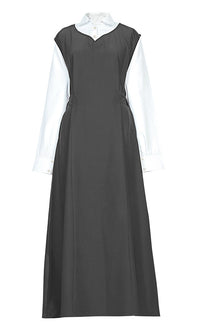 Girl's Islamic Grey Uniform With White Attached Neck And Sleeves - EastEssence.com