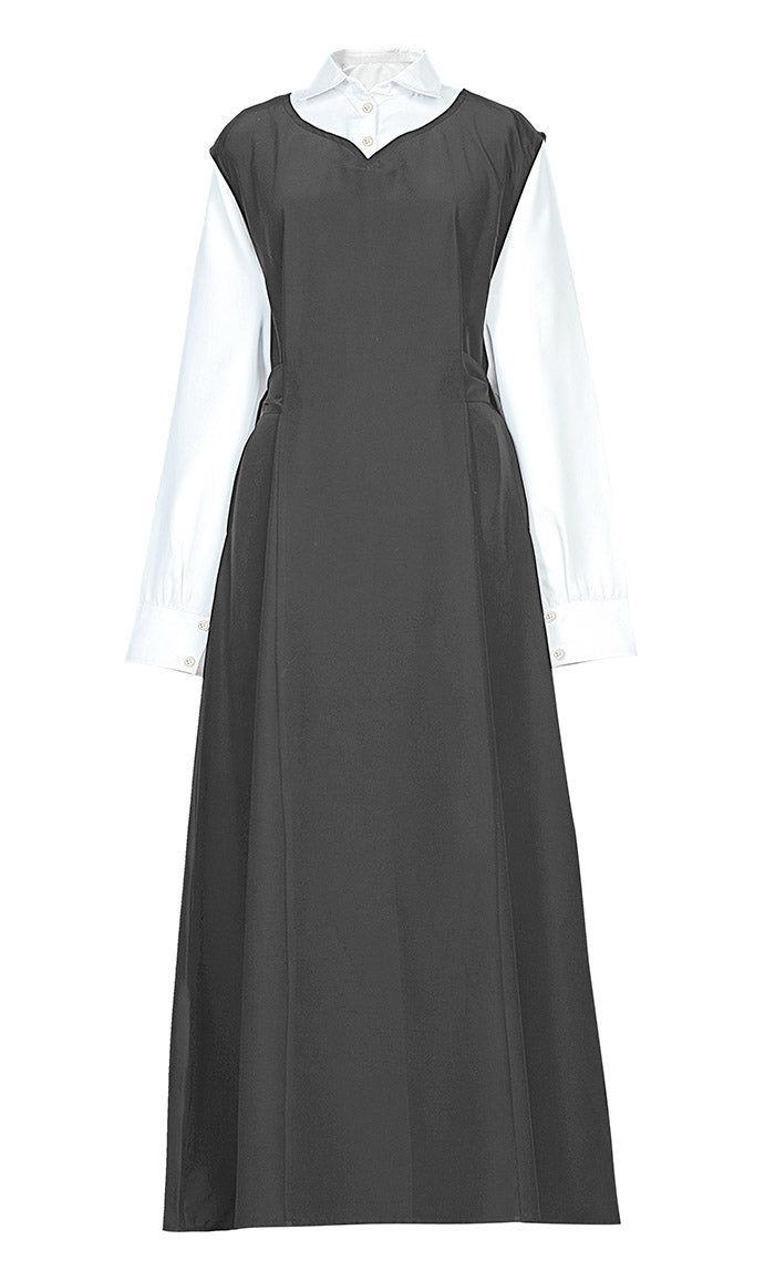 Girl's Islamic Grey Uniform With White Attached Neck And Sleeves - EastEssence.com