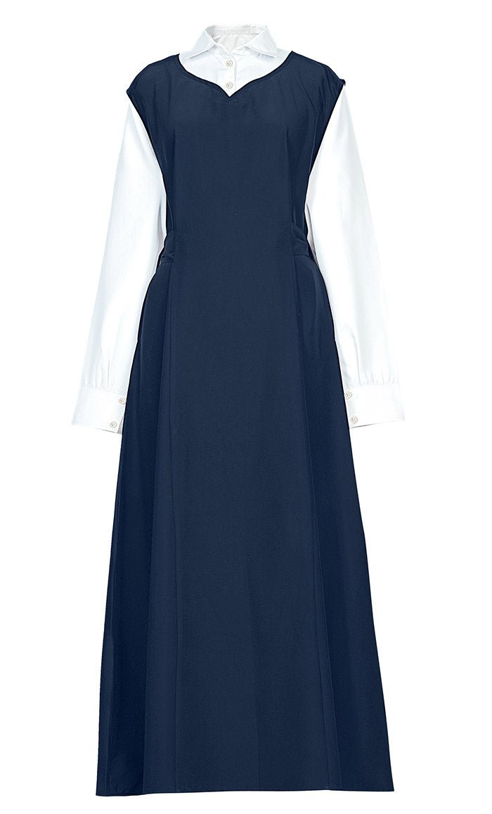 Girl's Islamic Navy Uniform With White Attached Neck And Sleeves - XS Navy Girl's Islamic Navy Uniform With White Attached Neck And Sleeves - XS Navy