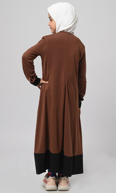Girl'S Modest Muslim Brown Everyday Wear Abaya - EastEssence.com