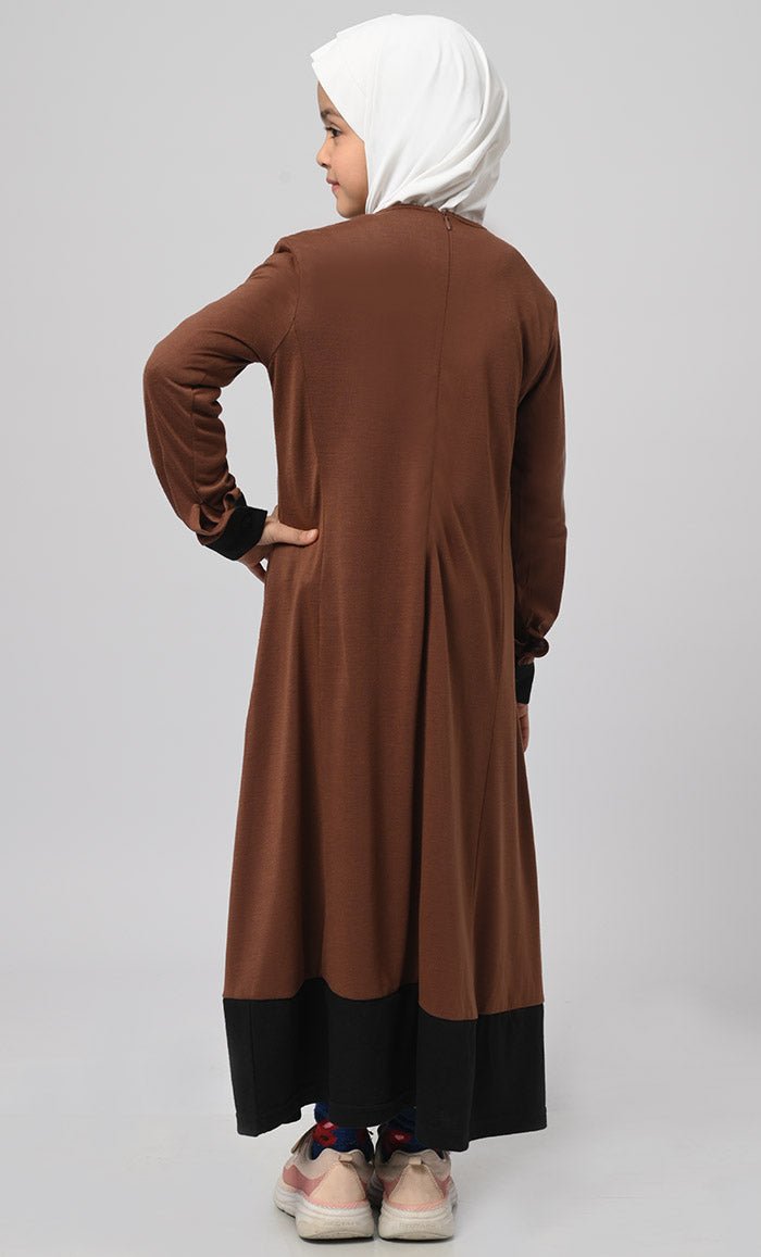 Girl'S Modest Muslim Brown Everyday Wear Abaya - EastEssence.com