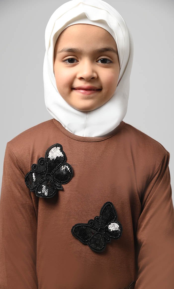 Girl'S Modest Muslim Brown Everyday Wear Abaya - EastEssence.com