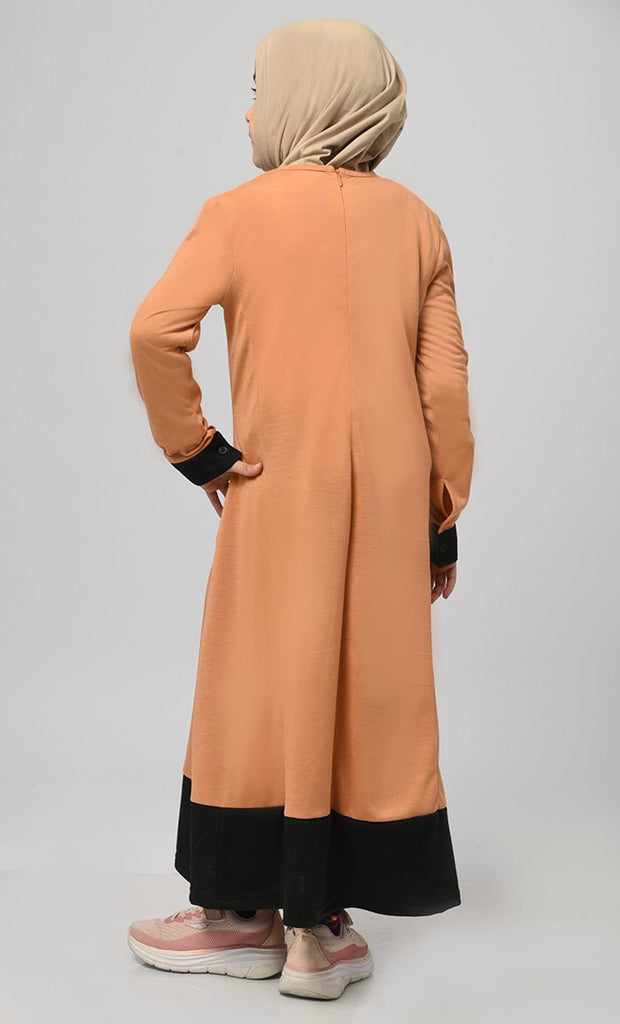Girl'S Modest Muslim Sand Everyday Wear Abaya - EastEssence.com