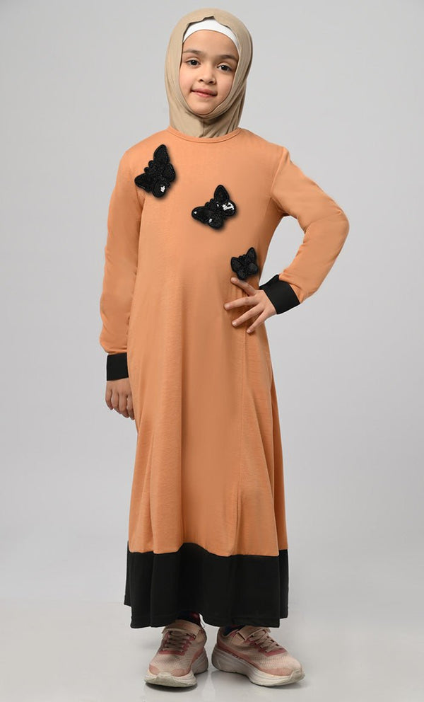 Girl'S Modest Muslim Sand Everyday Wear Abaya - EastEssence.com