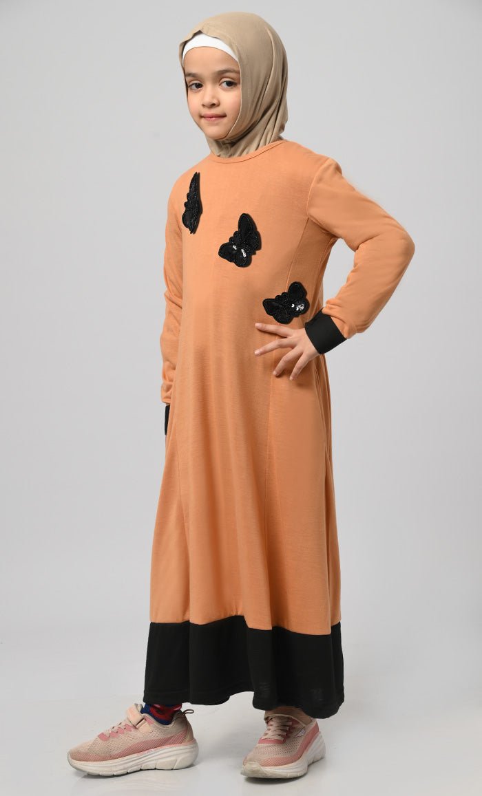 Girl'S Modest Muslim Sand Everyday Wear Abaya - EastEssence.com