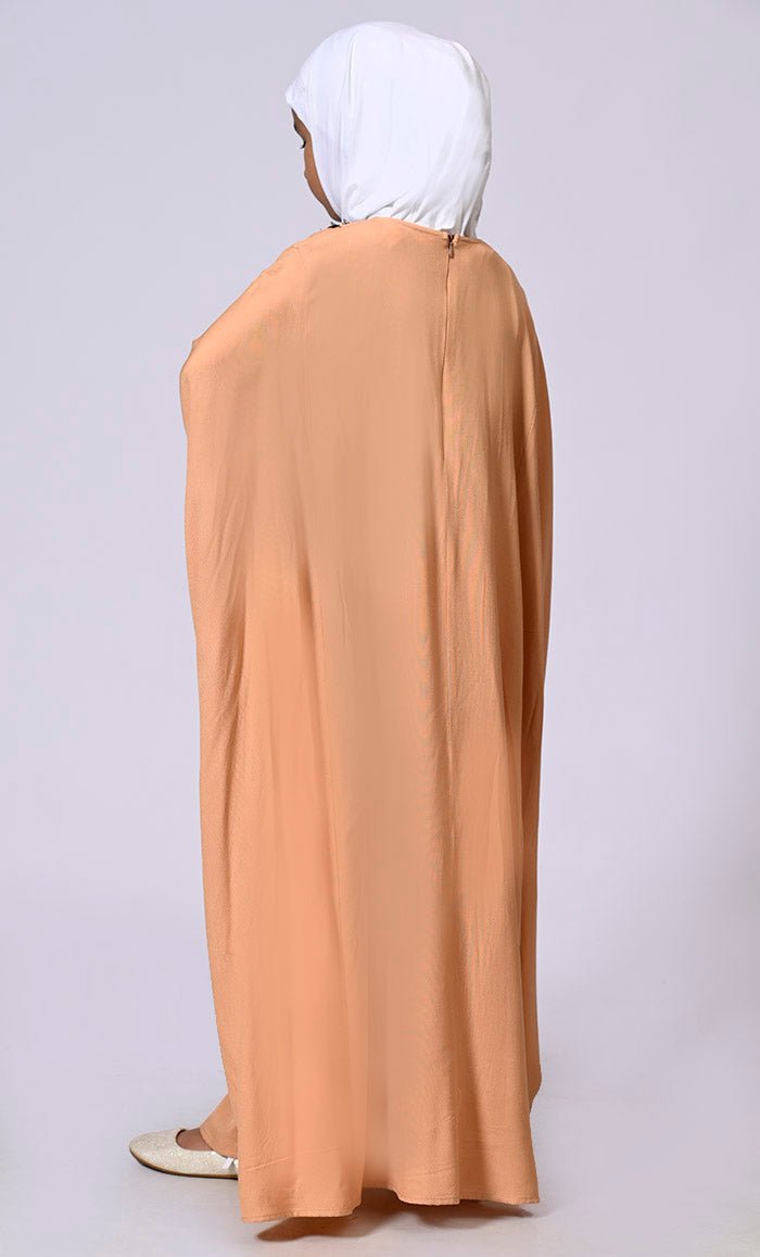 Girls Sand Kaftan Abaya with Mirror Work Embroidery and Inside Belt - EastEssence.com