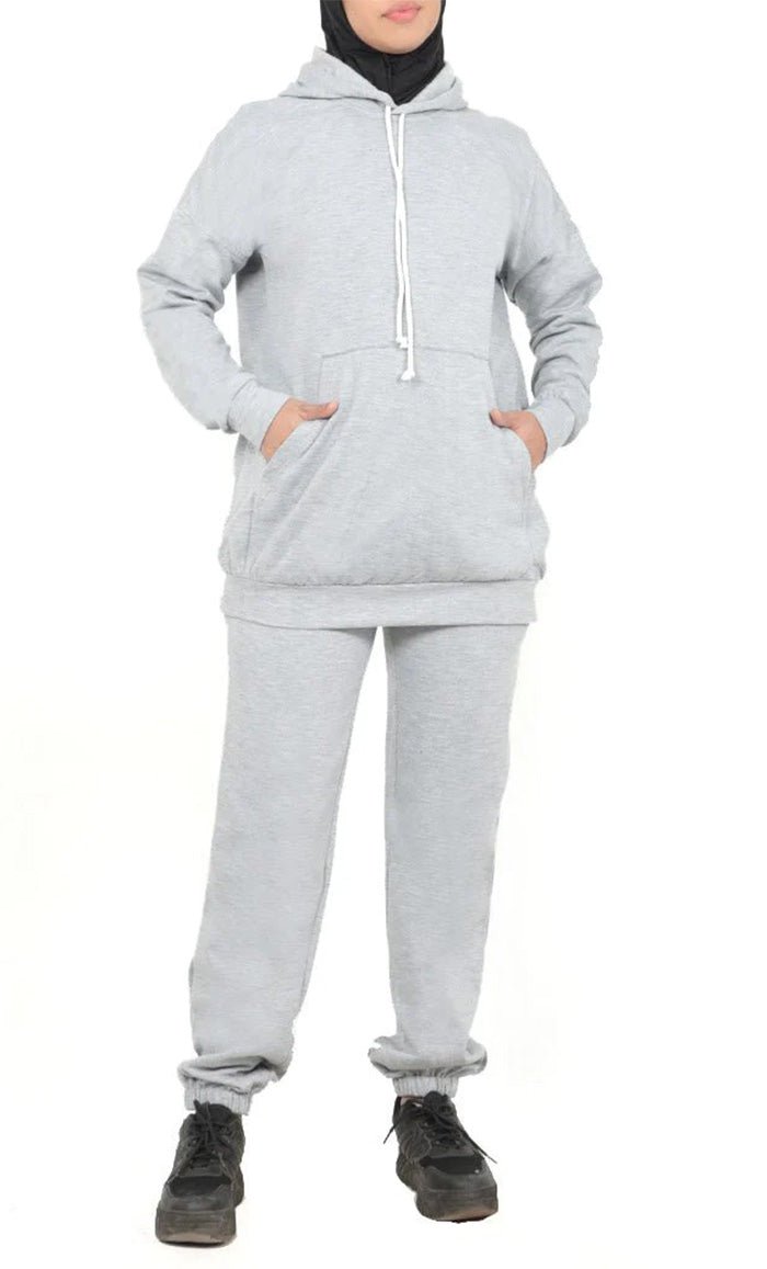 Girls Warm Grey Fleece Track Set-White