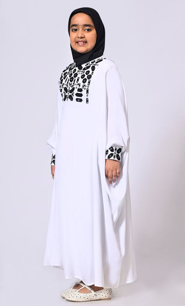 Girls White Kaftan Abaya