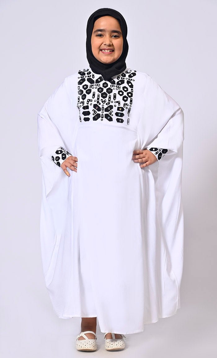 Girls White Kaftan Abaya