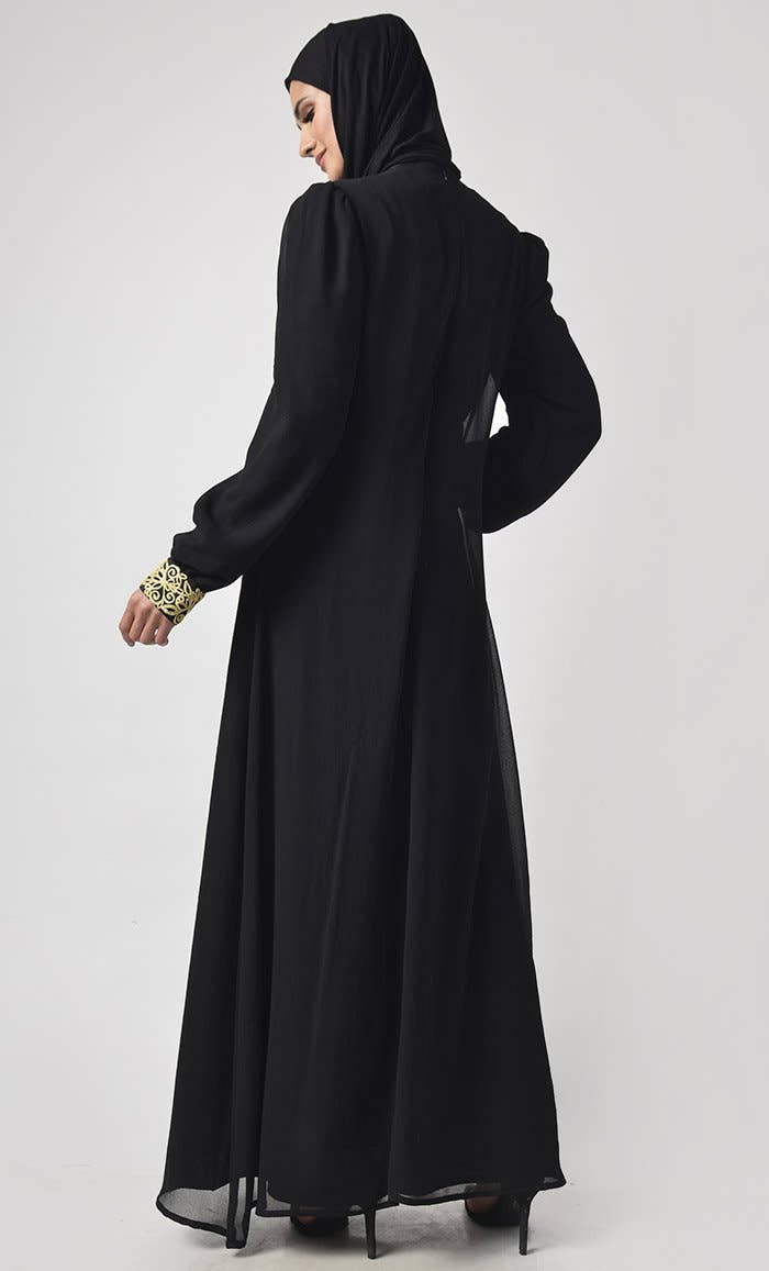 Gleaming Sequin Detail Abaya With Embroidery