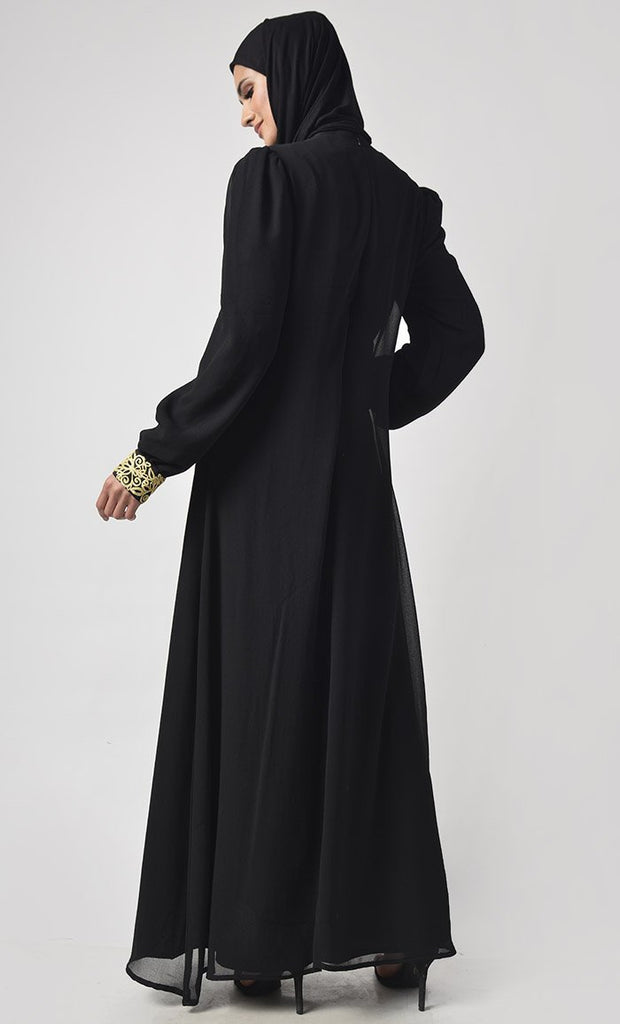 Gleaming Sequin Detail Abaya With Embroidery - EastEssence.com