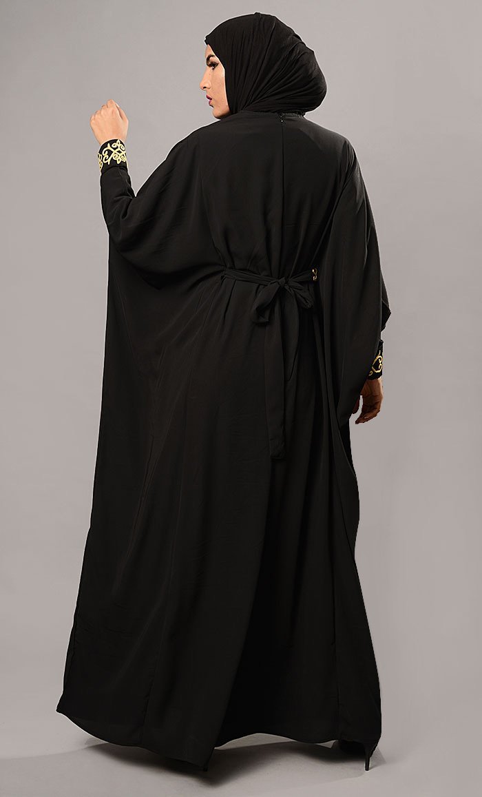 Gold Brocade Detail Kaftan Style Abaya Dress - EastEssence.com