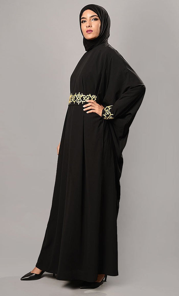 Gold Brocade Detail Kaftan Style Abaya Dress - EastEssence.com