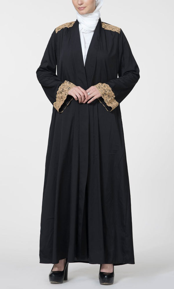 Gold Lace Work And Pleated Bottom Duster - EastEssence.com