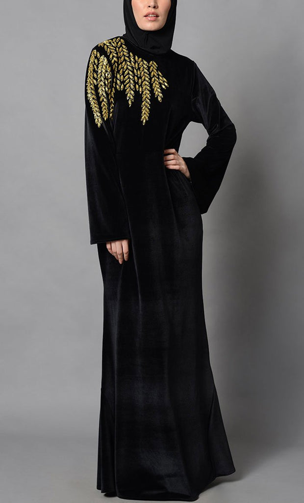 Gold zari embroidered beautiful abaya dress - EastEssence.com