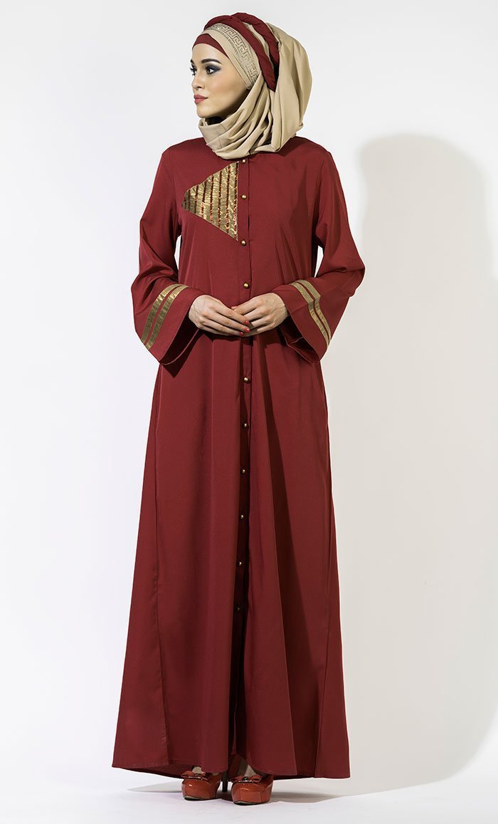 Golden Front Open Button Abaya/ Jilbab - EastEssence.com