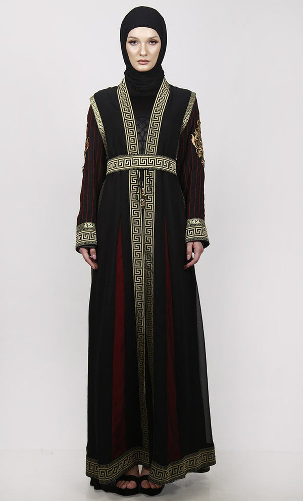 Golden Lace Black Multi Paneled Georgette Shrug Along Black Satin Inner - EastEssence.com