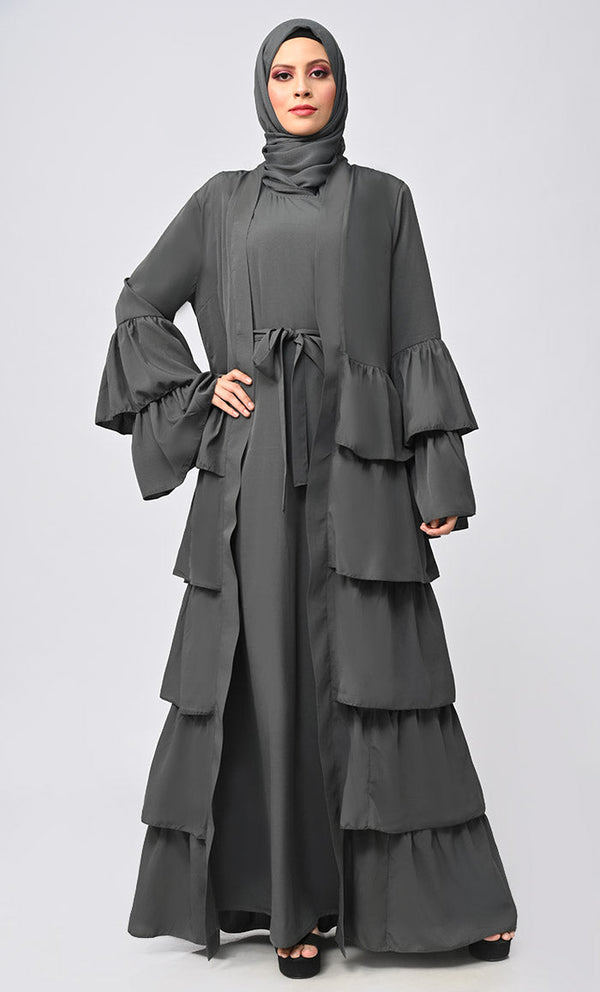 grey layered dress Adoree Long Sleeve Layered Mini Dress Grey | White | Grey | White | Womens