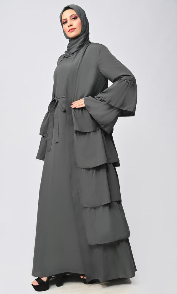 Grey Tiered Abaya Dress