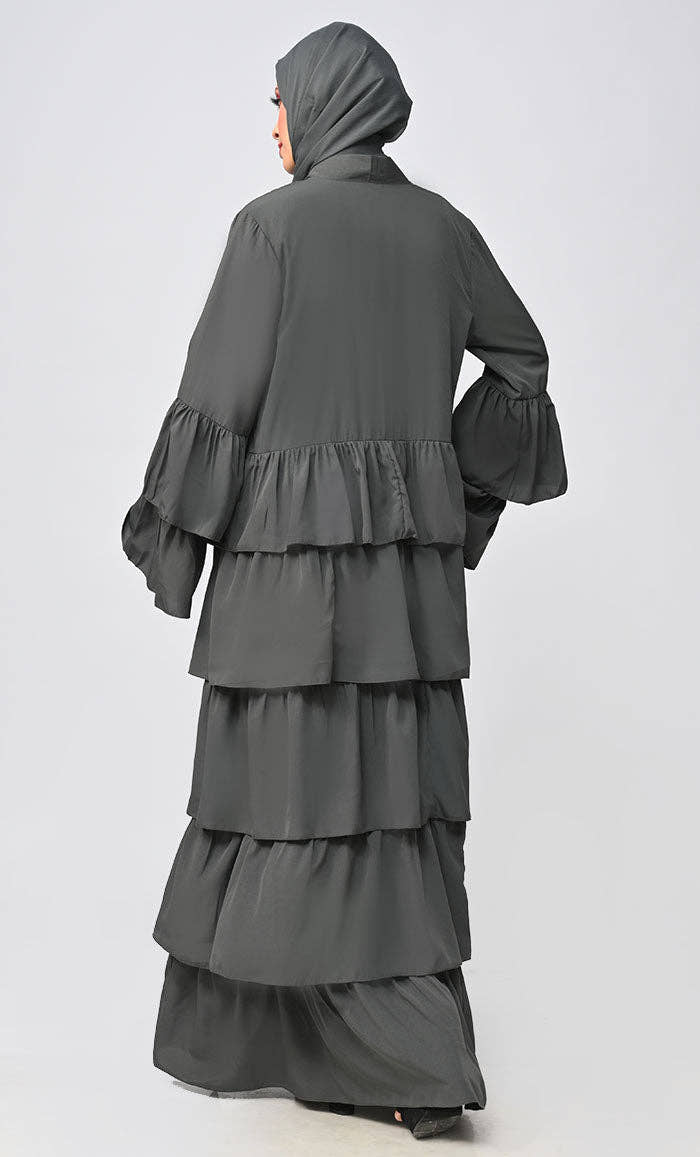 Grey Tiered Abaya Dress