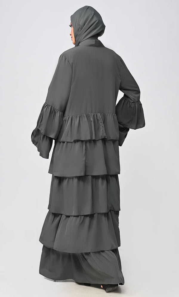 Grey Tiered Abaya Dress