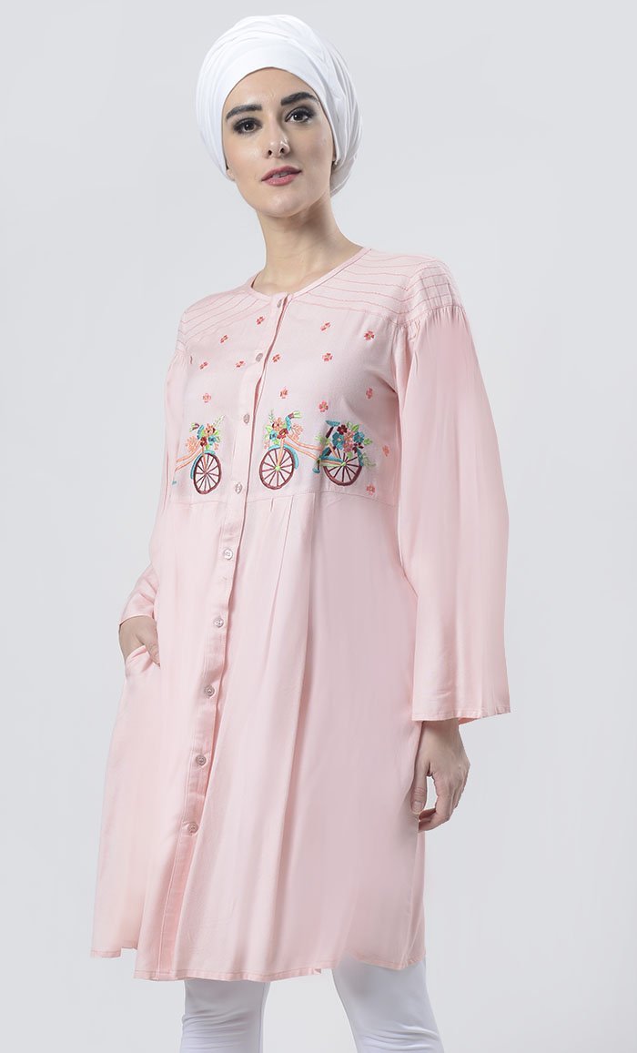 Graceful Light Pink Bicycle Embroidered