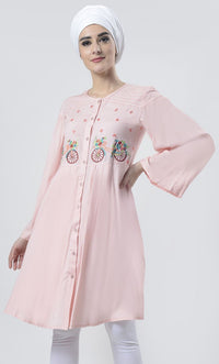 Graceful Light Pink Bicycle Embroidered