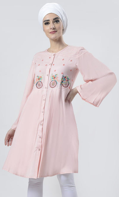 Graceful Light Pink Bicycle Embroidered