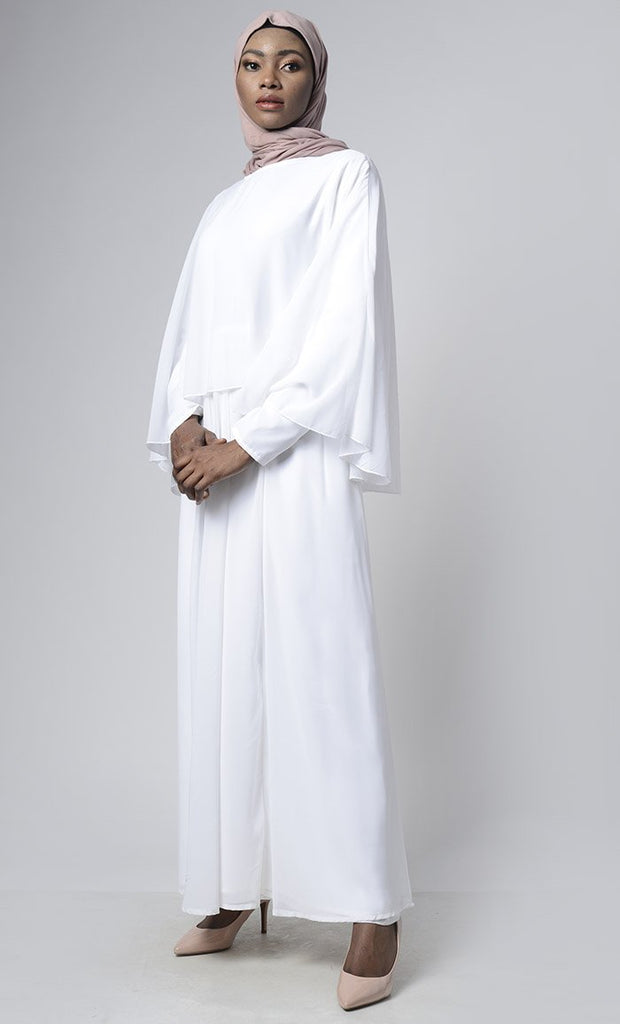 Graceful White Georgette With Upper Cape Everyday Abaya - EastEssence.com