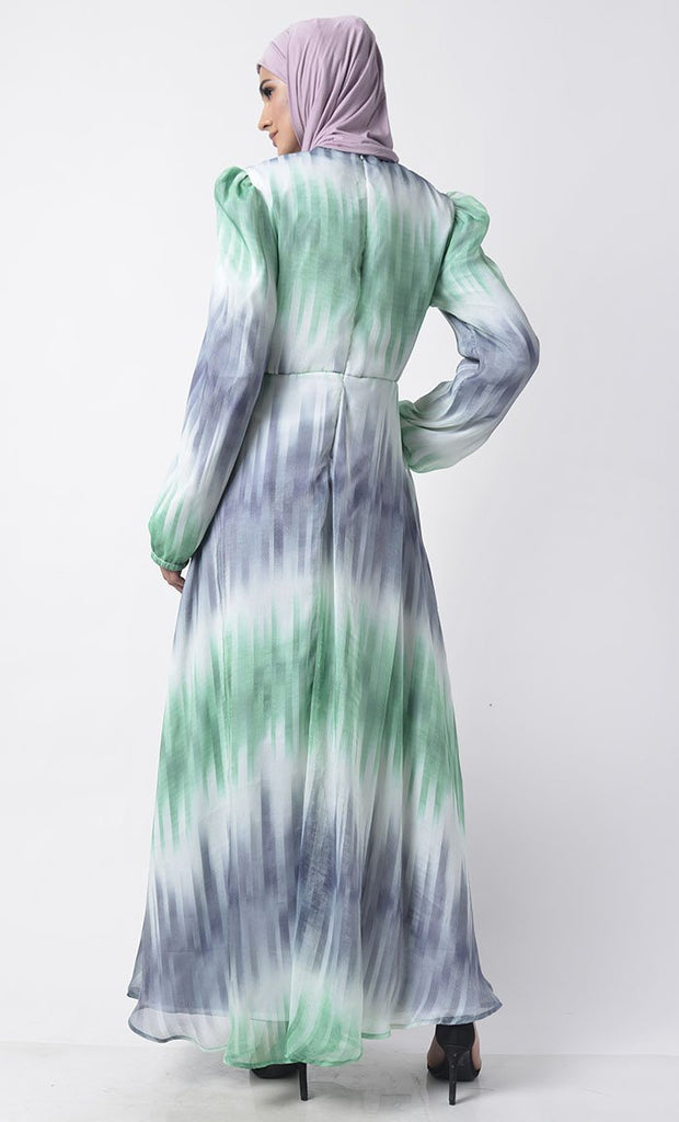 Gradiant Vibrant Spring Chiffon Printed Abaya Dress -Fully lined Modest - EastEssence.com