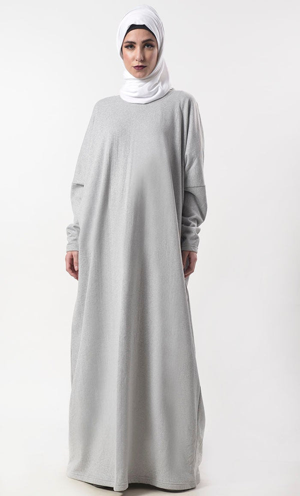 Grey Everydaywear Fleece Abaya With Pockets - EastEssence.com