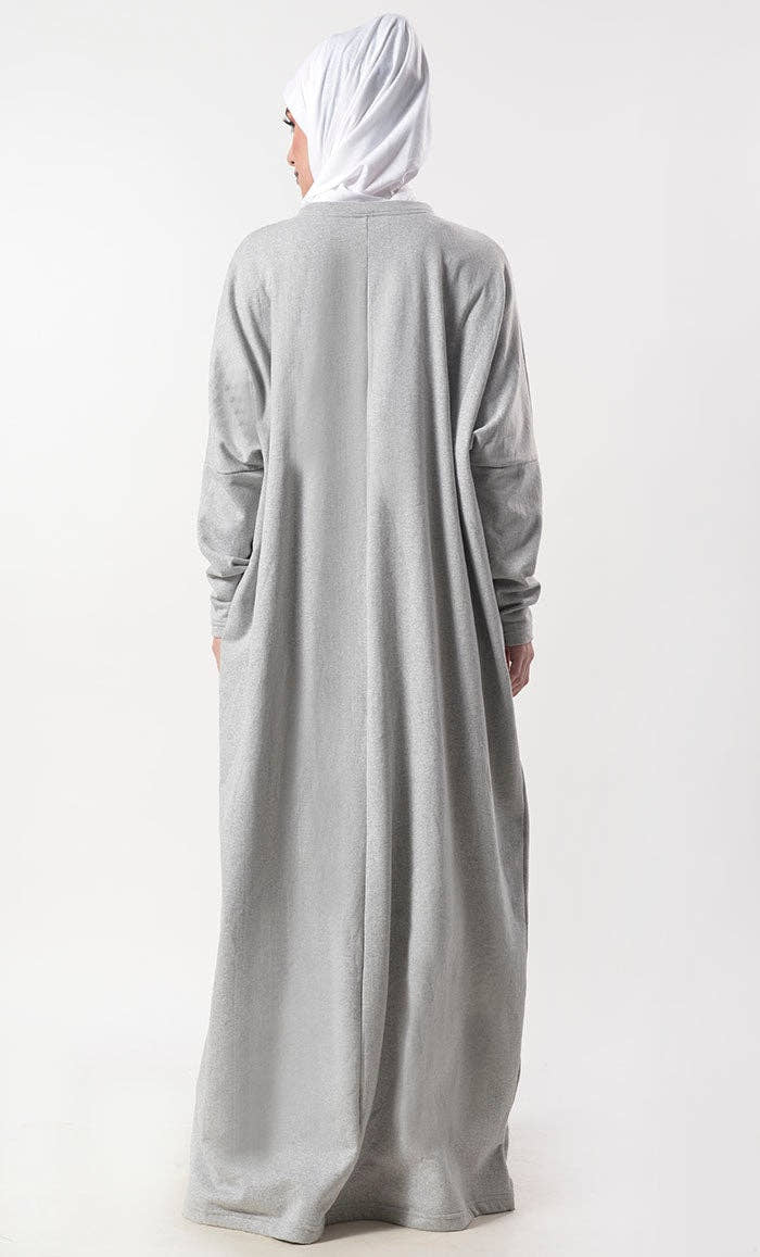 Grey Everydaywear Fleece Abaya With Pockets - EastEssence.com